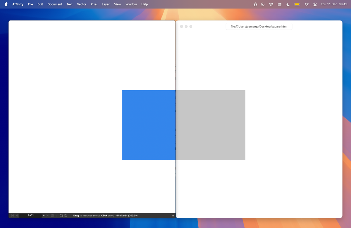 Image showing Affinity next to the browser, confirming that the rectangle in both is displayed at the same size