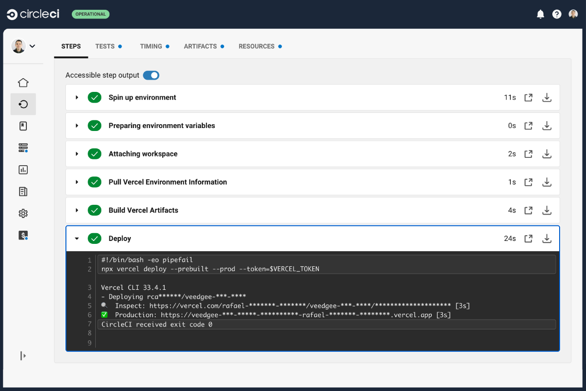 Image of a successful deploy executed in CircleCI